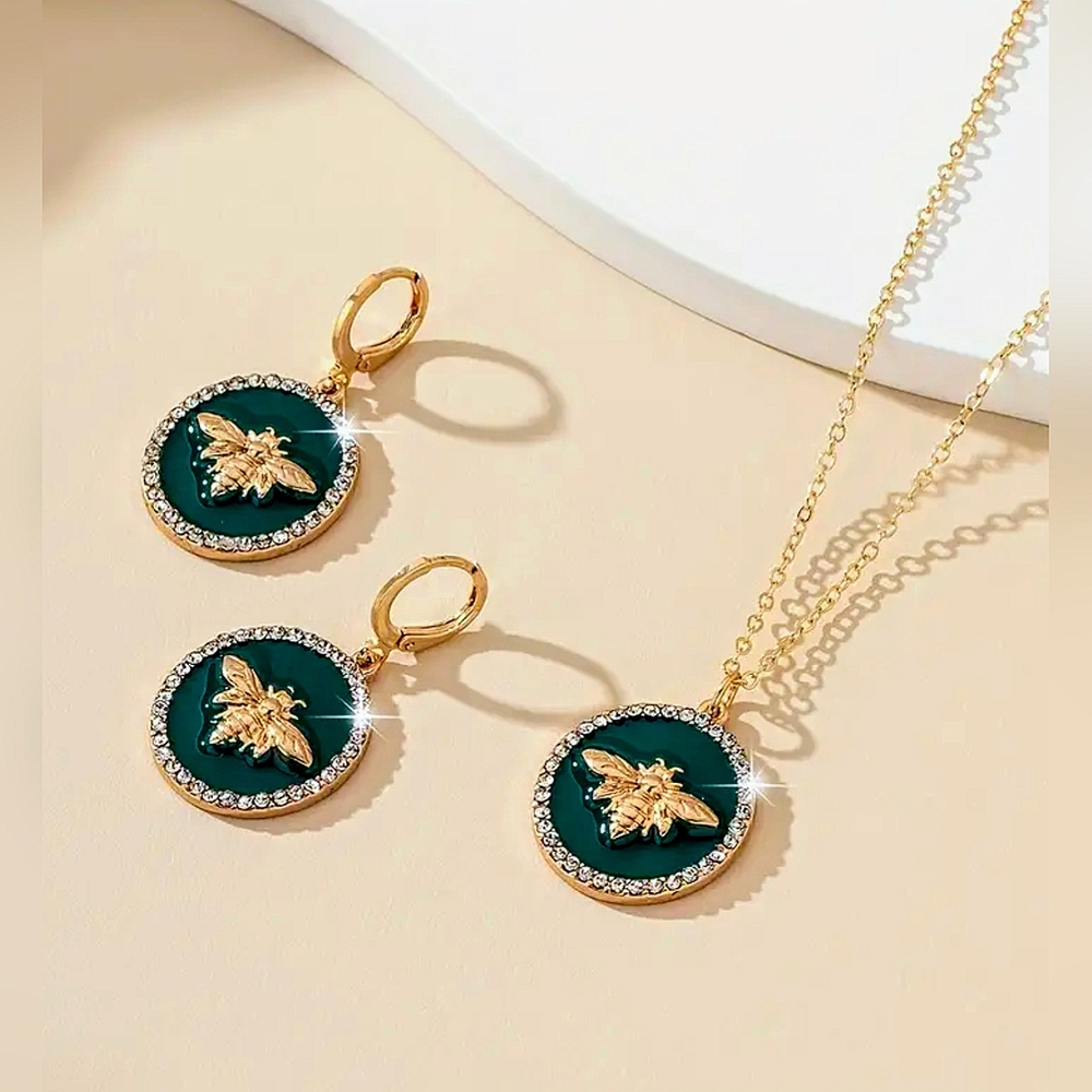 Green, Gold & Bling Bee Jewelry Set
